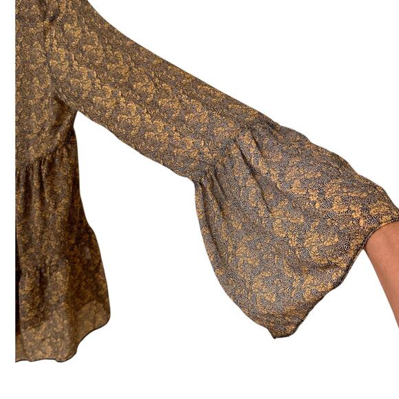 Robert Rodriguez Silk Chiffon Floral Feminine Peplum Bell Sleeve Top, S - Picture 4 of 9